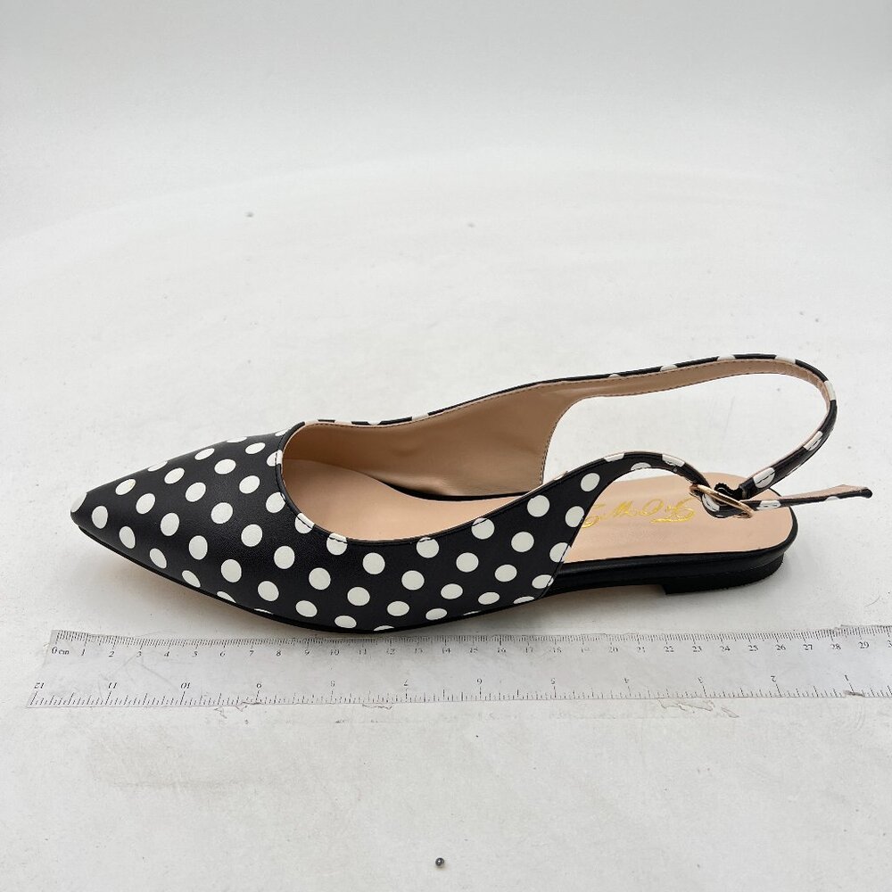 FOWT Black Polka Dots Pointed Toe Slingback Buckle Strap Womens Flats Daily Shoe - Picture 8 of 8